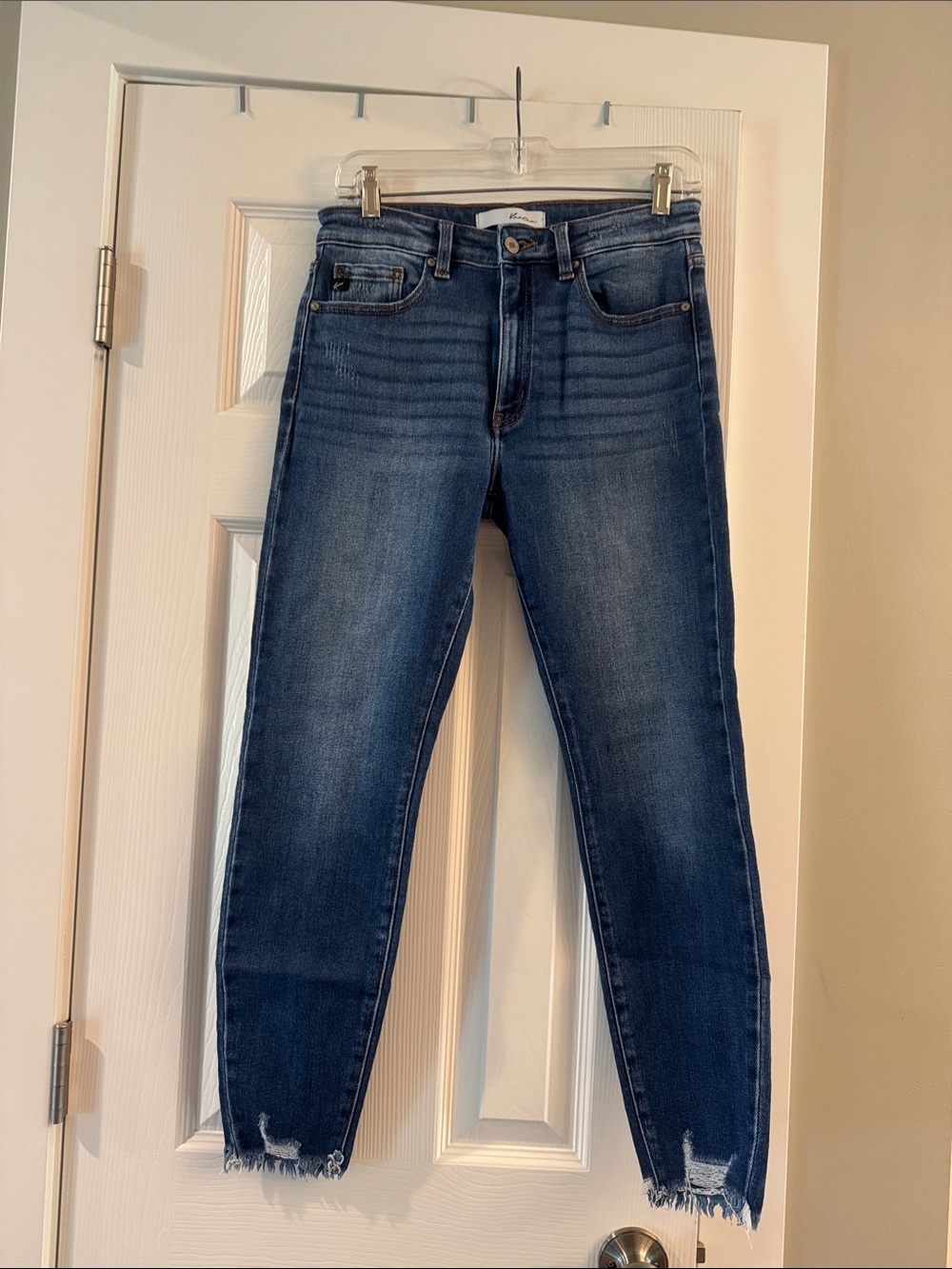 KanCan Dark Blue Cropped Distressed Skinny Jeans